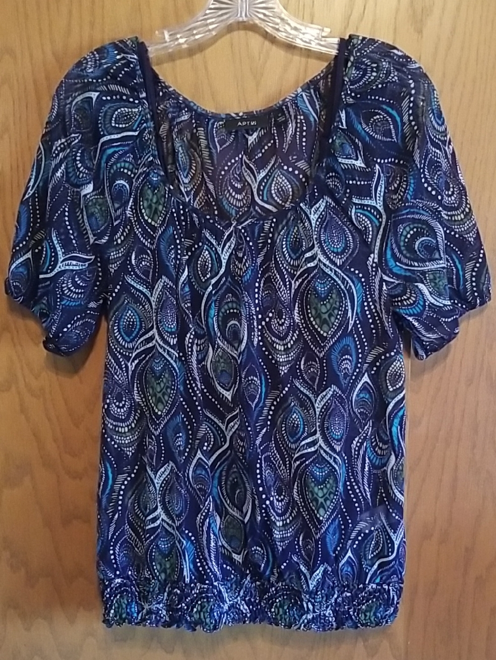 Apt. 9 Navy Multi-Color Paisley Short Sleeve Blouse, Size M
